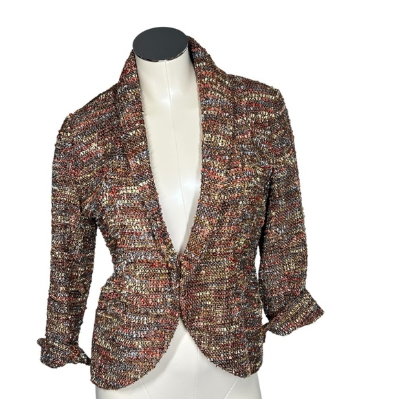 VINTAGE ETCETERA Brown Orange Speckled Tweed Blazer Jacket Women's Size 4 - Picture 3 of 16